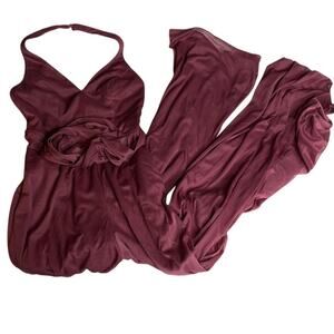 AZAZIE Dua 0 Maroon Burgundy Jumpsuit Pantsuit Bridesmaid Formal Halter Backless